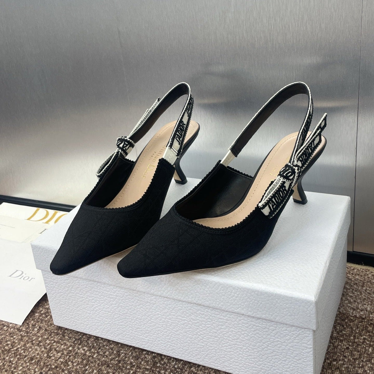 J'ADIOR SLINGBACK 25S PUMP 65MM IN BLACK QUAKE OBLIQUE EMBROIDERED FABRIC