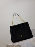 JAMIE 4.3 LARGE BAG 43 IN BLACK LAMB FUR GOLD HARDWARE