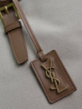 TOTE BAG 47 IN WHITE CANVAS AND BROWN LEATHER TRIM GOLD HARDWARE