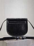KAIA SMALL CROCODILE PATTERN BAG 18 IN BLACK GLOSSY CALFSKIN COPPER HARDWARE