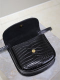 KAIA SMALL CROCODILE PATTERN BAG 18 IN BLACK GLOSSY CALFSKIN COPPER HARDWARE