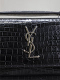 SUNSET SMALL BAG 19 IN BLACK CROCODILE-EMBOSSED CALFSKIN SILVER HARDWARE