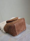 JOE MINI BUCKET BAG 19 IN WHITE SHEARLING AND BROWN SUEDE