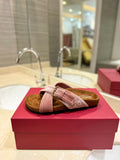 FUSSFRIEND CREPE PINK SILK VELVET SLIDE SANDALS