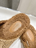 HORSEBIT MULE IN CAMEL EMBOSSED SUEDE AND FLEECE LINING