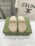 HORSEBIT MULE IN BEIGE EMBOSSED SUEDE AND FLEECE LINING