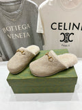 HORSEBIT MULE IN BEIGE EMBOSSED SUEDE AND FLEECE LINING