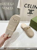 HORSEBIT MULE IN BEIGE EMBOSSED SUEDE AND FLEECE LINING