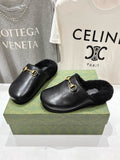 HORSEBIT MULE IN BLACK CALFSKIN AND FLEECE LINING